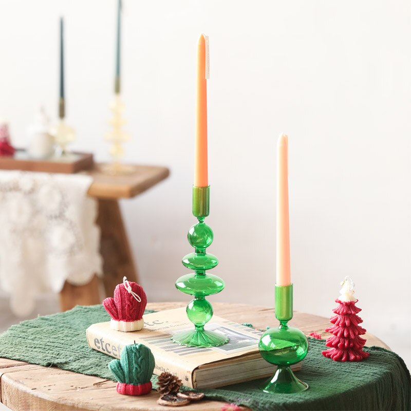 Wavy Green Candle Holders